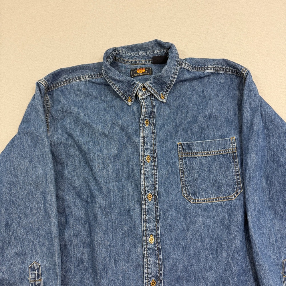 Vintage Route 66 Denim Shirt Men's Large Blue Button Down Long Sleeve y2k Work - Picture 2 of 7